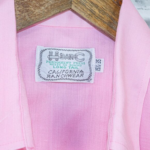 H BAR C Men's California Ranchwear long tail western shirt in Pink size 15.5 35 - Picture 2 of 5